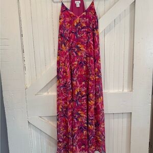 Nicole Miller New York Floral Chiffon Midi Dress Pink Racerback M